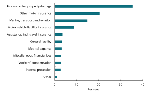 Chart 6.11 Non-life insurance by lines of business. Per cent of gross earned premiums. 2025