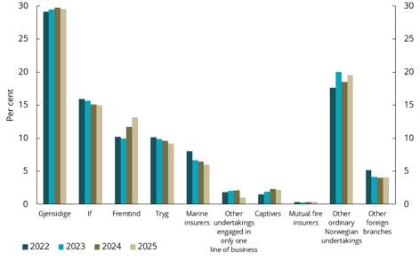 Chart 6.14 Market shares within non-life insurance, measured in per cent of total insurance revenue